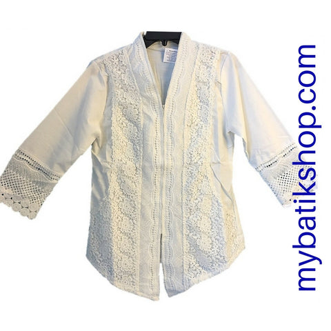 Kebaya Full-zipped Lace Ribbon White