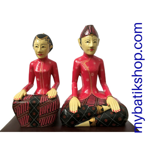 Wooden Javanese Wedding Couple Loro Blonyo X-Large Pink