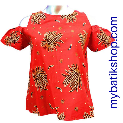 Misses MJ Batik Top Red Leaves