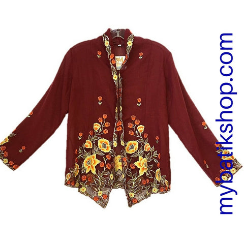 Kebaya Nyonya Fine Embroidery Maroon