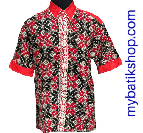 Batik Cap Colet Men’s Shirt Red Black