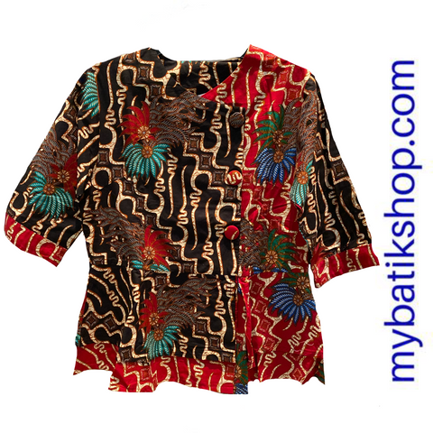 Misses Batik Red Black Flower Blouse