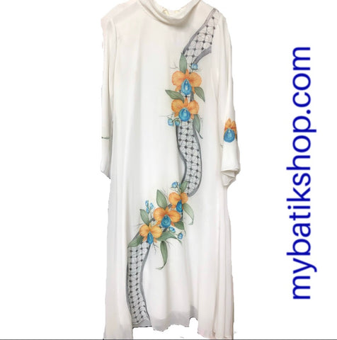 Gamis White Chiffon Hand-painted