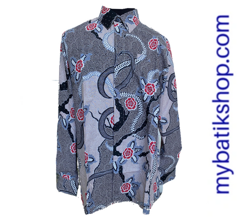 Batik for Men Semi Silk Grey Flowers